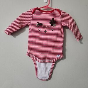 Gerber Christmas Red & White Striped Bodysuit Reindeer 0-3 Month Baby Bodysuit